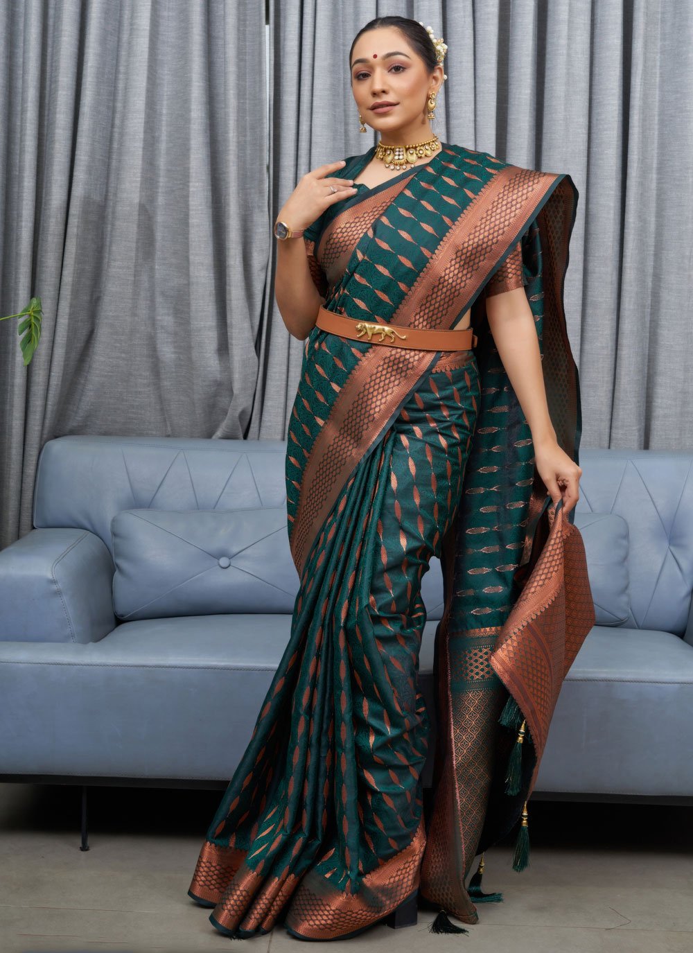 Classic Silk Green Jacquard Work Saree