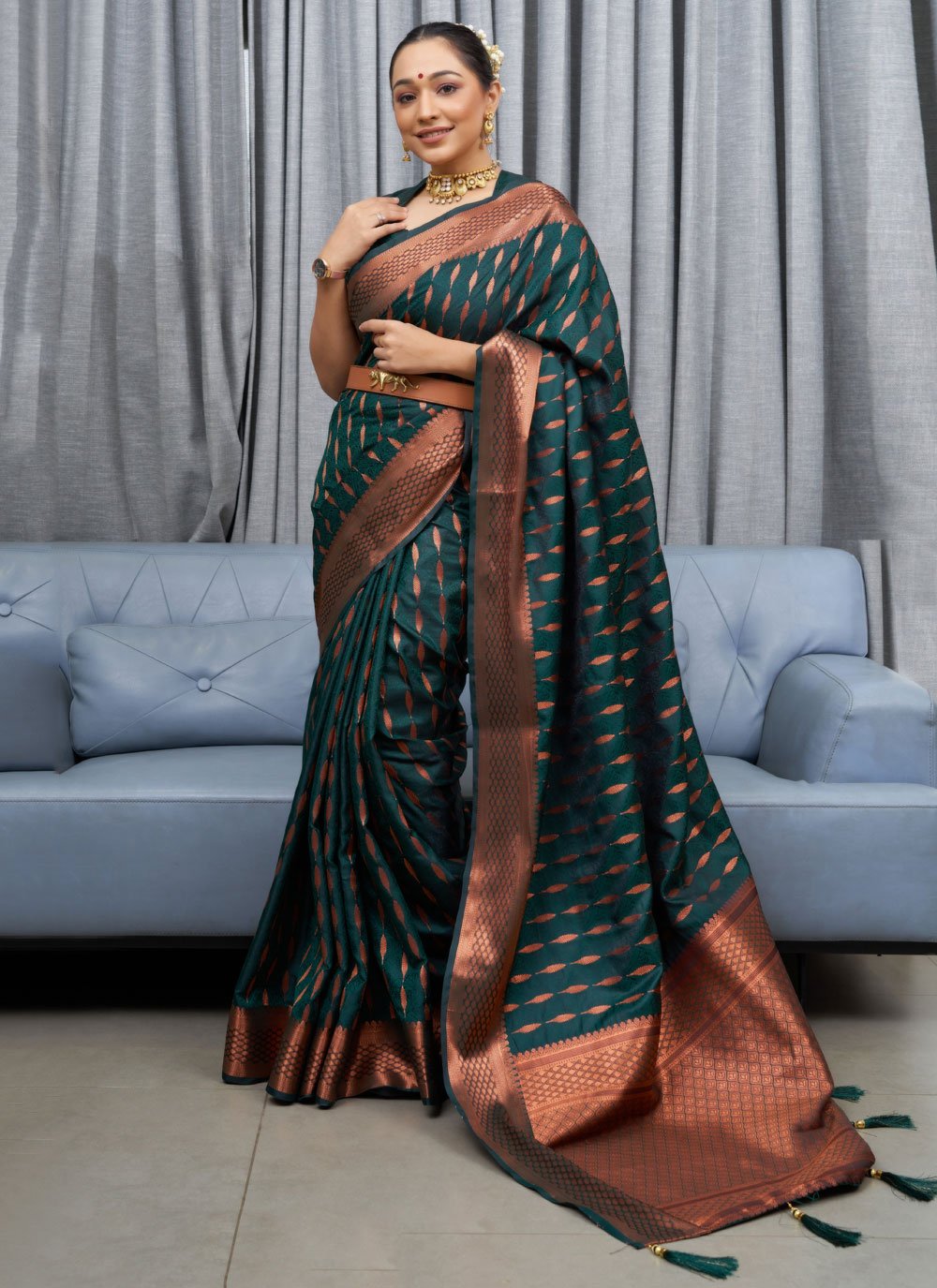 Classic Silk Green Jacquard Work Saree