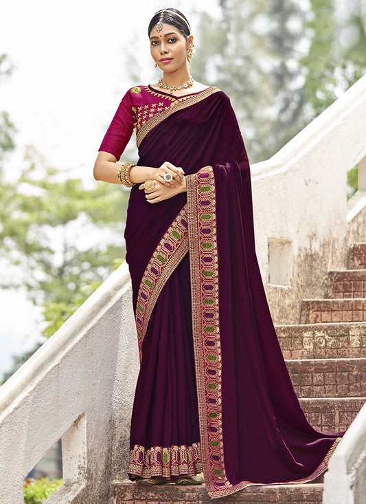 Classic Vichitra Silk Purple Jacquard Work Saree