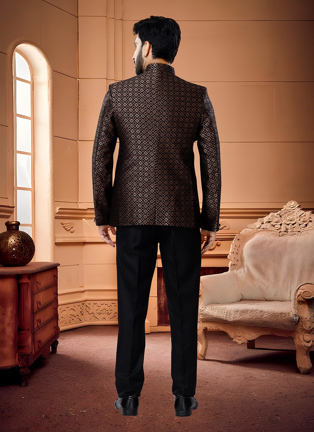 Jodhpuri Suit Jacquard Black Thread Mens