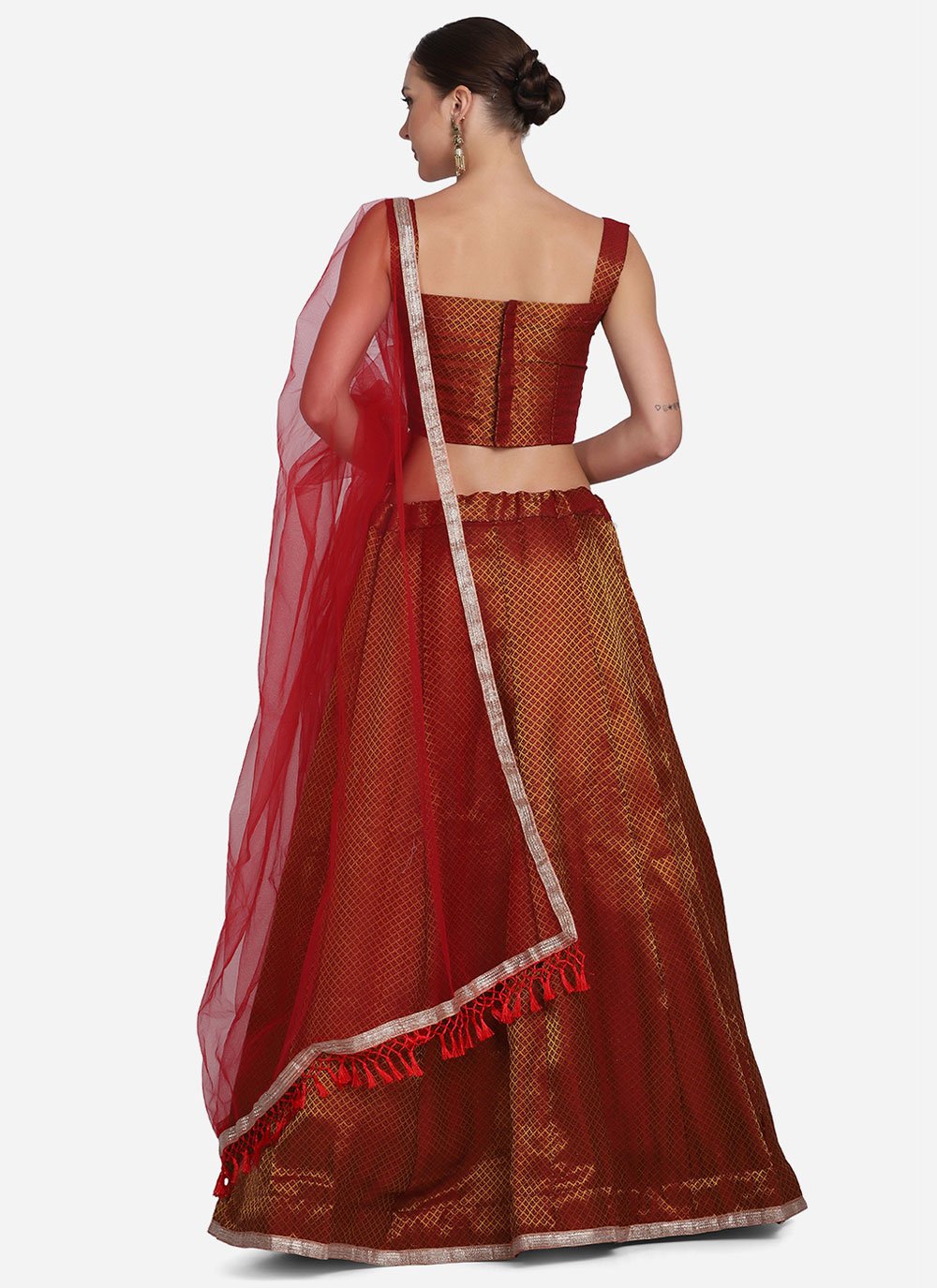 Lehenga Choli Jacquard Maroon Woven Lehenga Choli