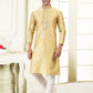 Kurta Pyjama Banarasi Silk Jacquard Yellow Fancy Work Mens