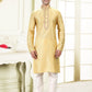 Kurta Pyjama Banarasi Silk Jacquard Yellow Fancy Work Mens