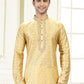 Kurta Pyjama Banarasi Silk Jacquard Yellow Fancy Work Mens