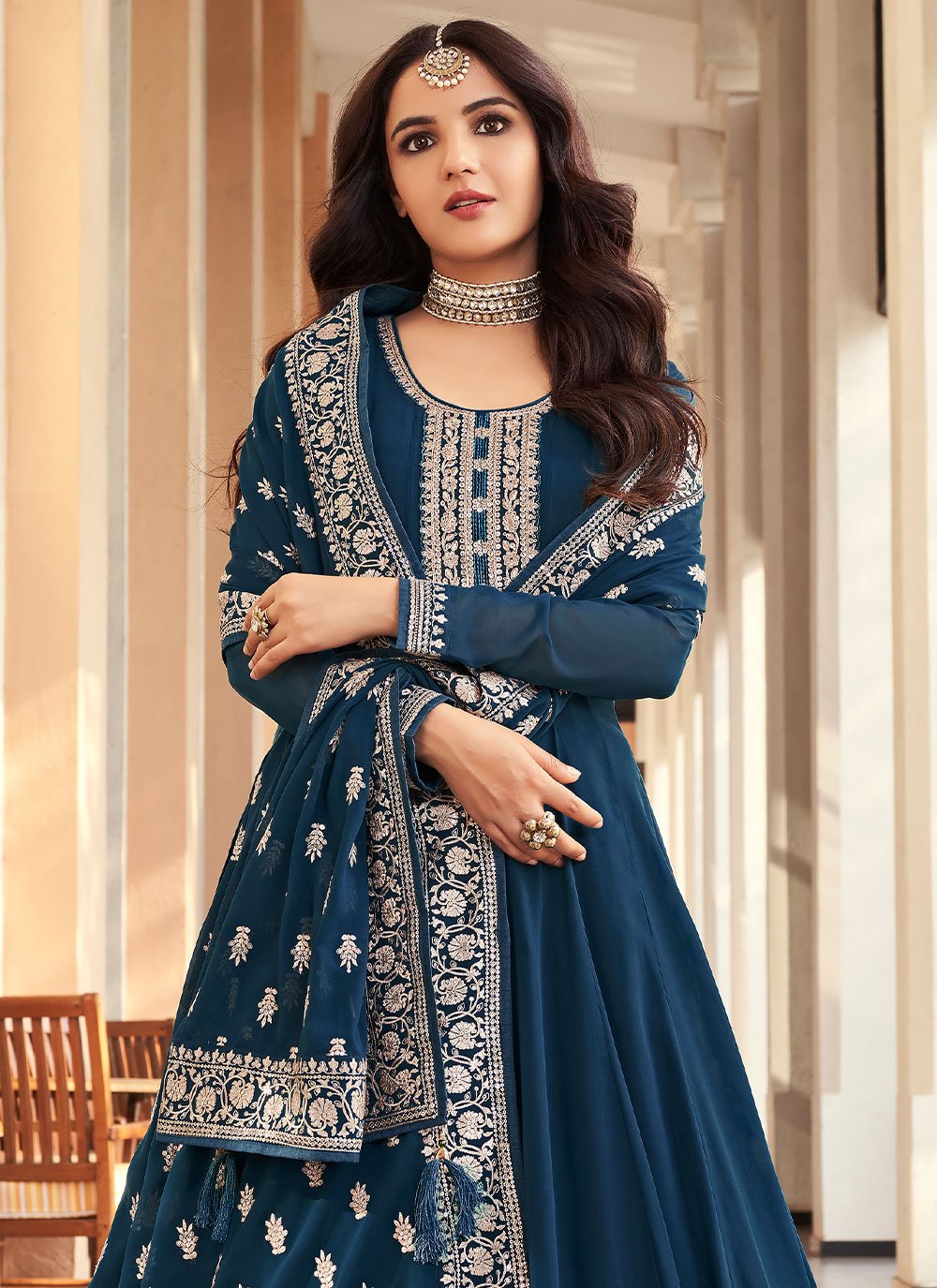 Bollywood Replica Salwar Kameez Georgette Blue Embroidered Salwar Kameez