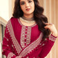 Floor Lenght Salwar Suit Georgette Hot Pink Embroidered Salwar Kameez