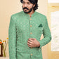 Jodhpuri Suit Velvet Green Embroidered Mens