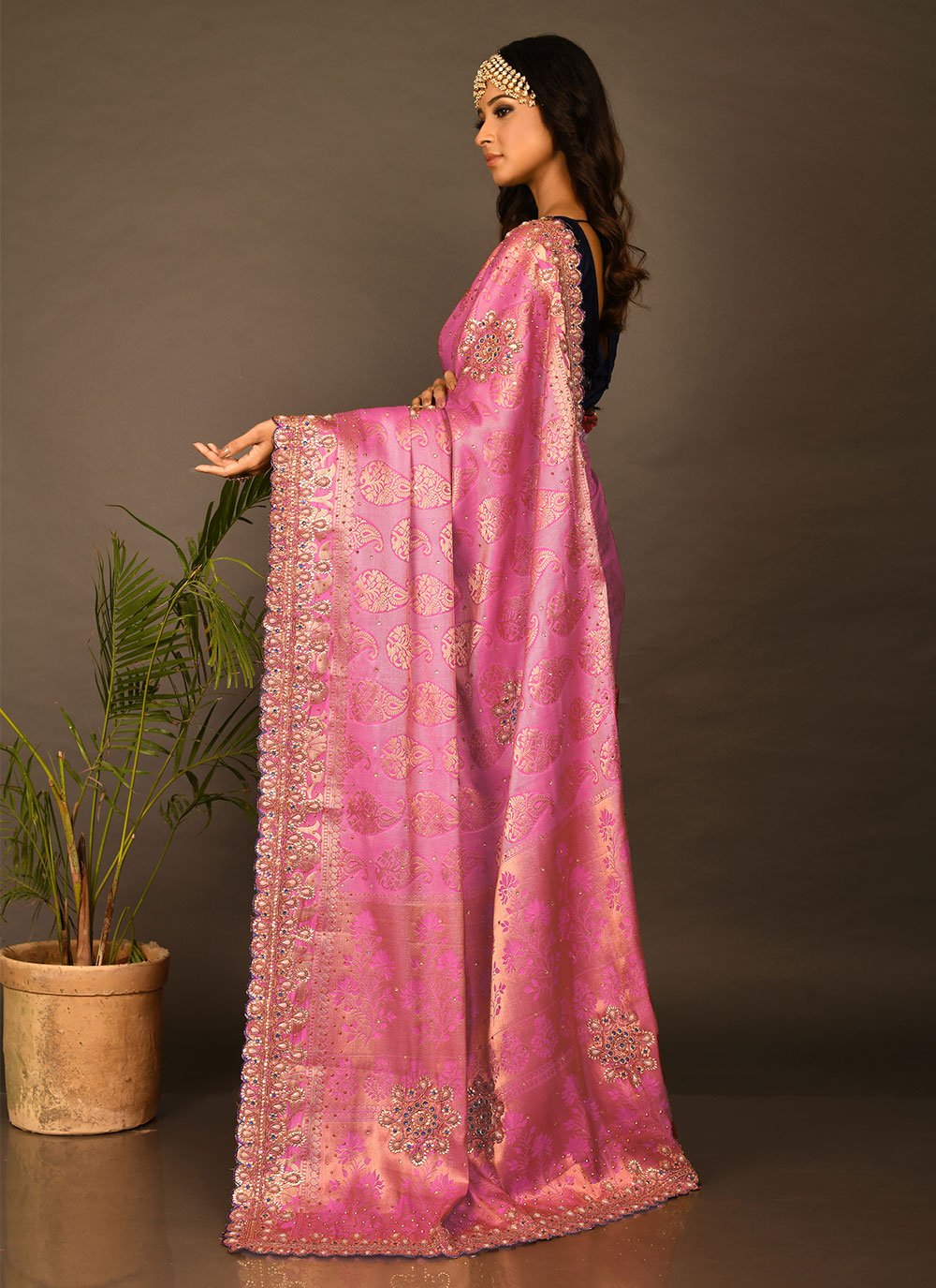 Silk Saree Kanchipuram Silk Pink Embroidered Saree