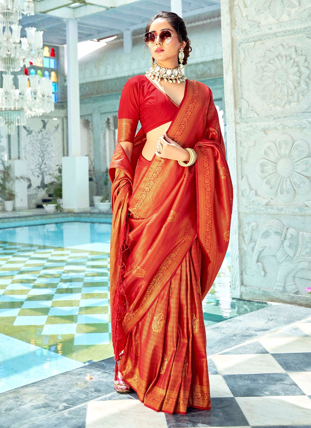 Classic Kanchipuram Silk Orange Woven Saree