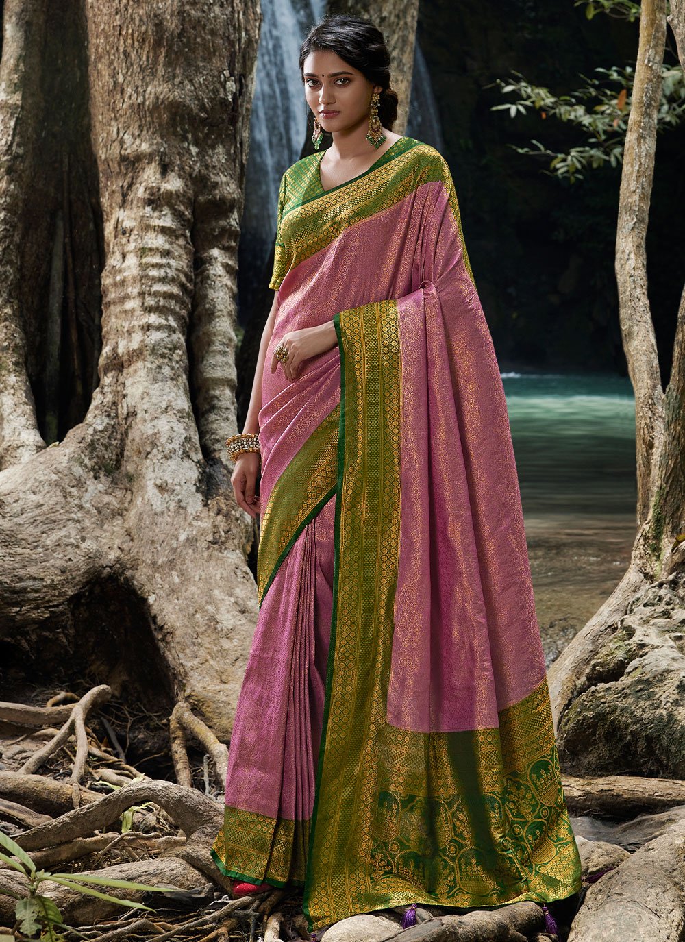 Contemporary Kanchipuram Silk Multi Colour Woven Saree