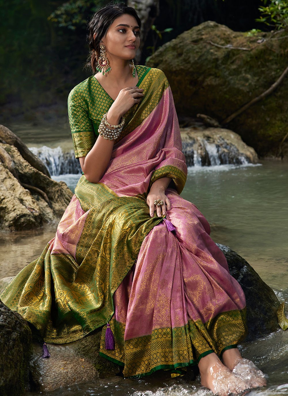 Contemporary Kanchipuram Silk Multi Colour Woven Saree