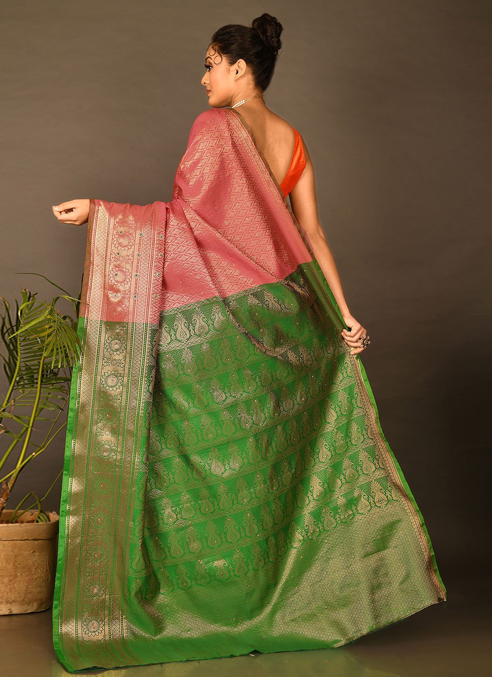 Designer Kanchipuram Silk Pink Embroidered Saree