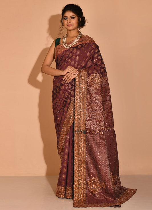 Silk Saree Kanchipuram Silk Maroon Embroidered Saree