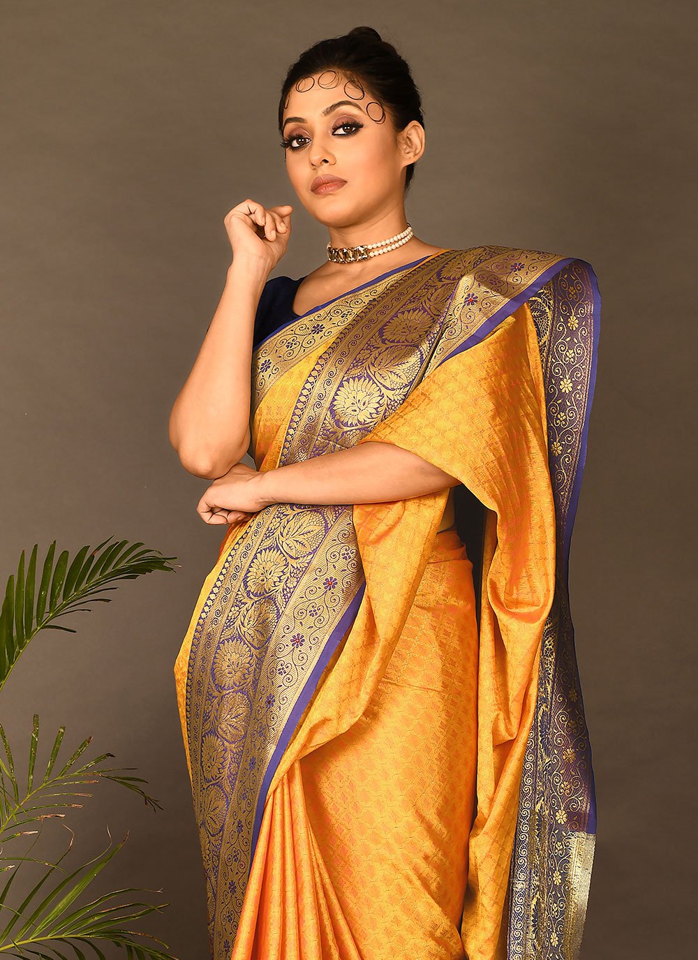 Silk Saree Kanchipuram Silk Mustard Embroidered Saree