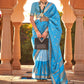 Contemporary Kanchipuram Silk Aqua Blue Print Saree