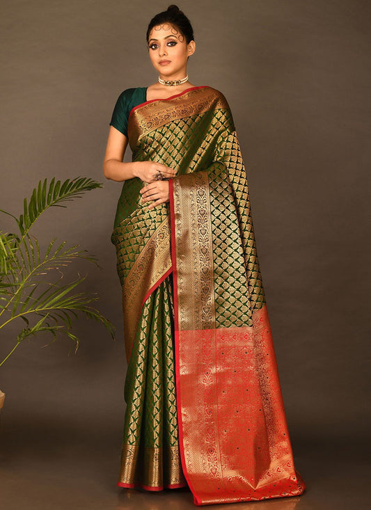 Traditional Saree Kanchipuram Silk Green Embroidered Saree