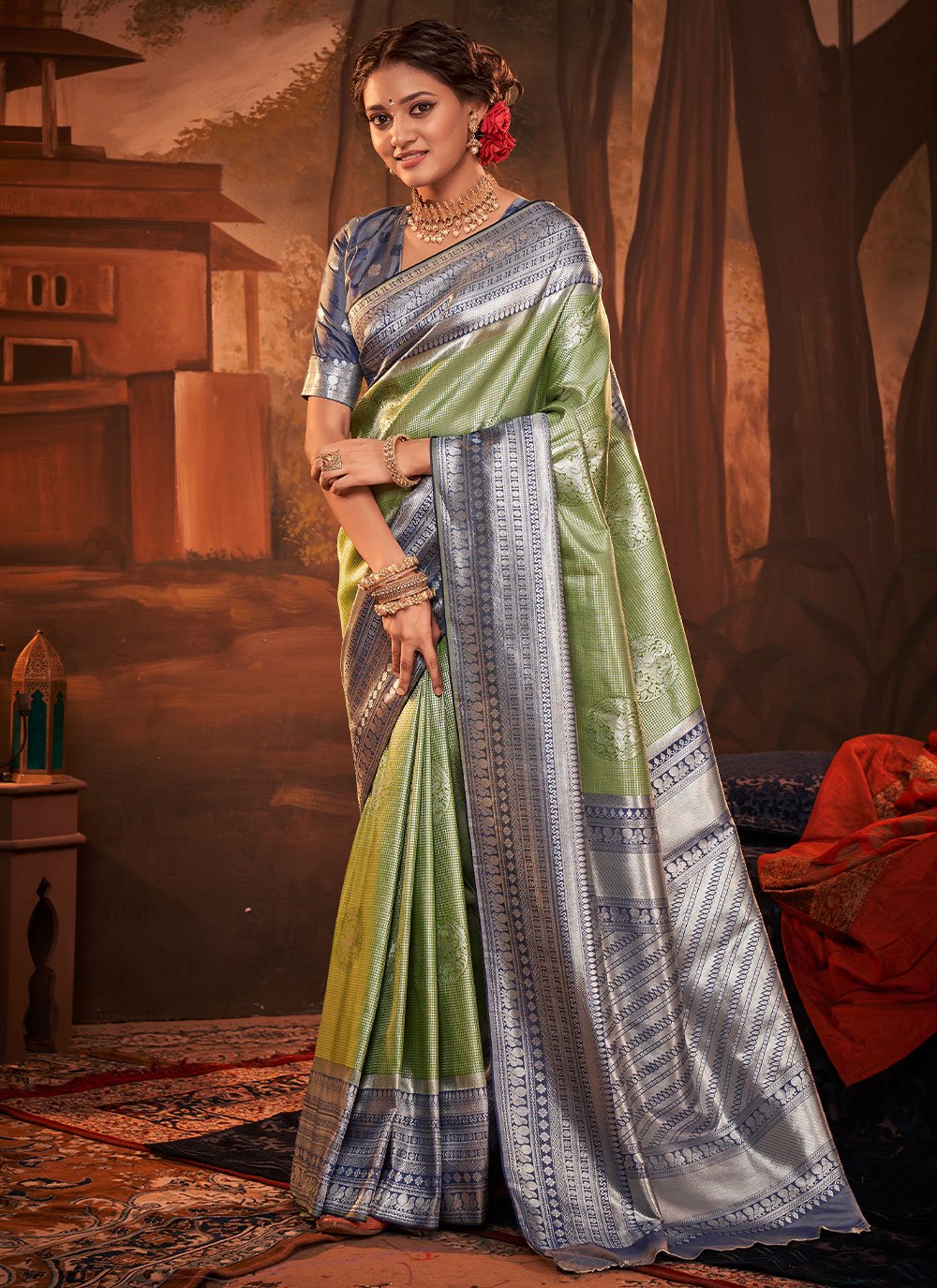 Classic Kanchipuram Silk Green Weaving Saree