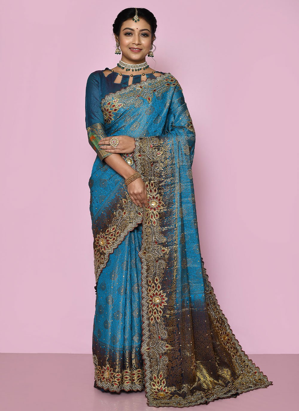 Classic Kanjivaram Silk Blue Hand Work Saree