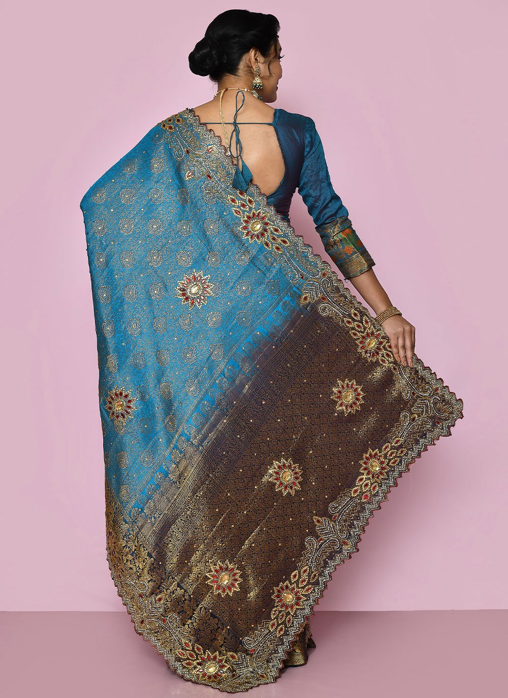 Classic Kanjivaram Silk Blue Hand Work Saree