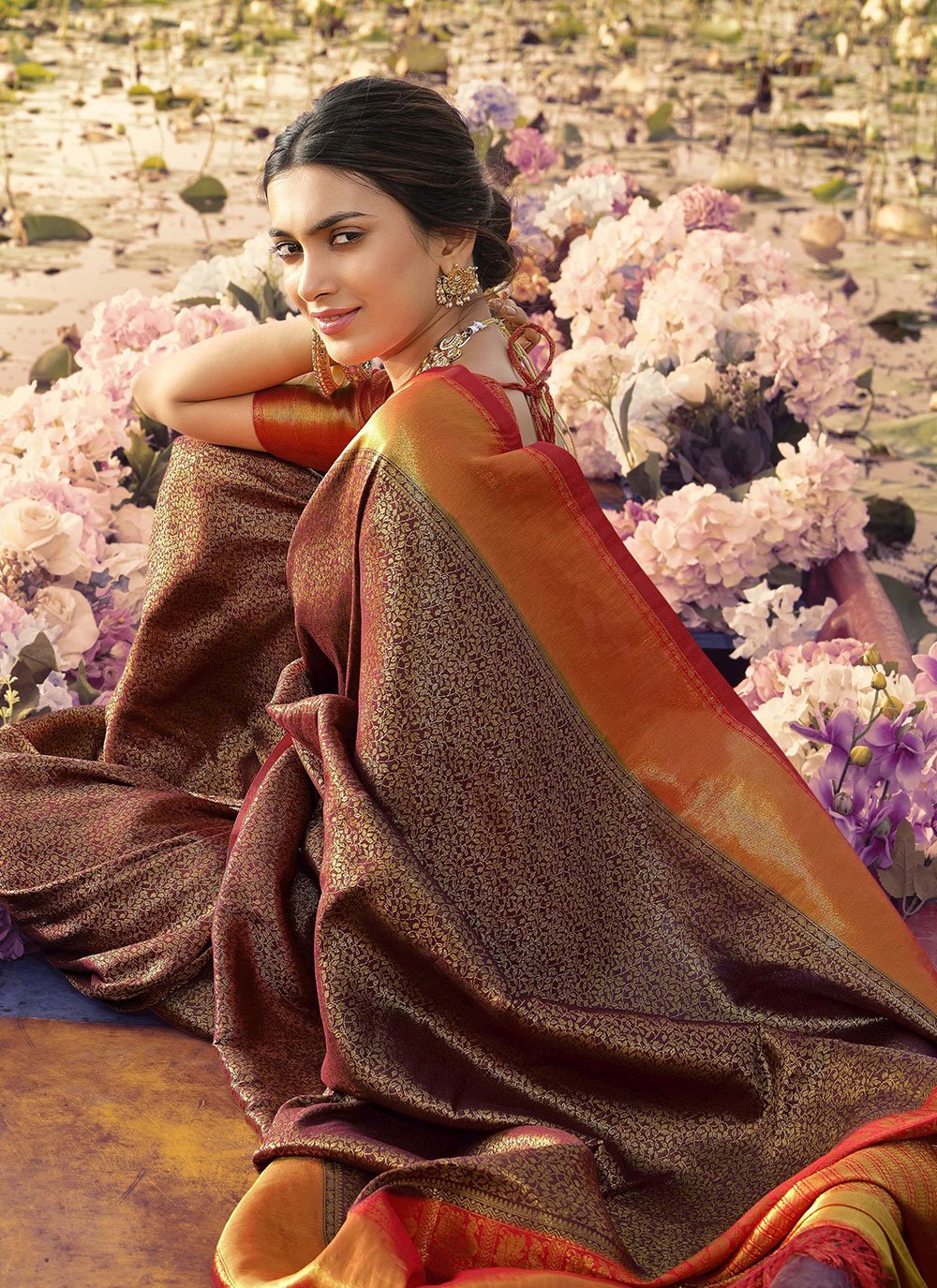 Trendy Saree Kanjivaram Silk Brown Jacquard Work Saree