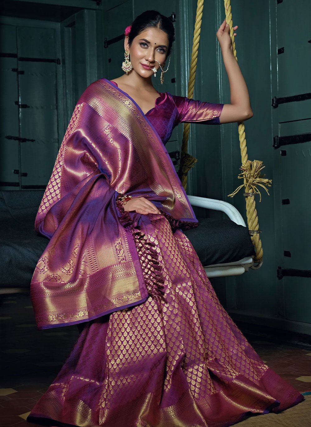 Classic Kanjivaram Silk Burgundy Weaving Saree