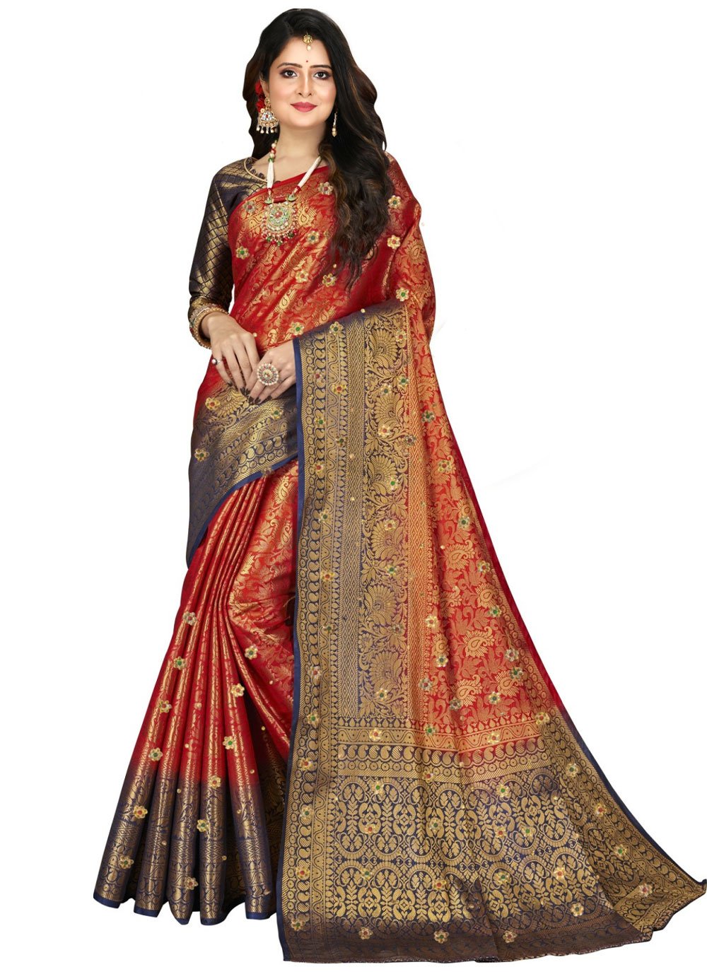 Classic Kanjivaram Silk Red Embroidered Saree