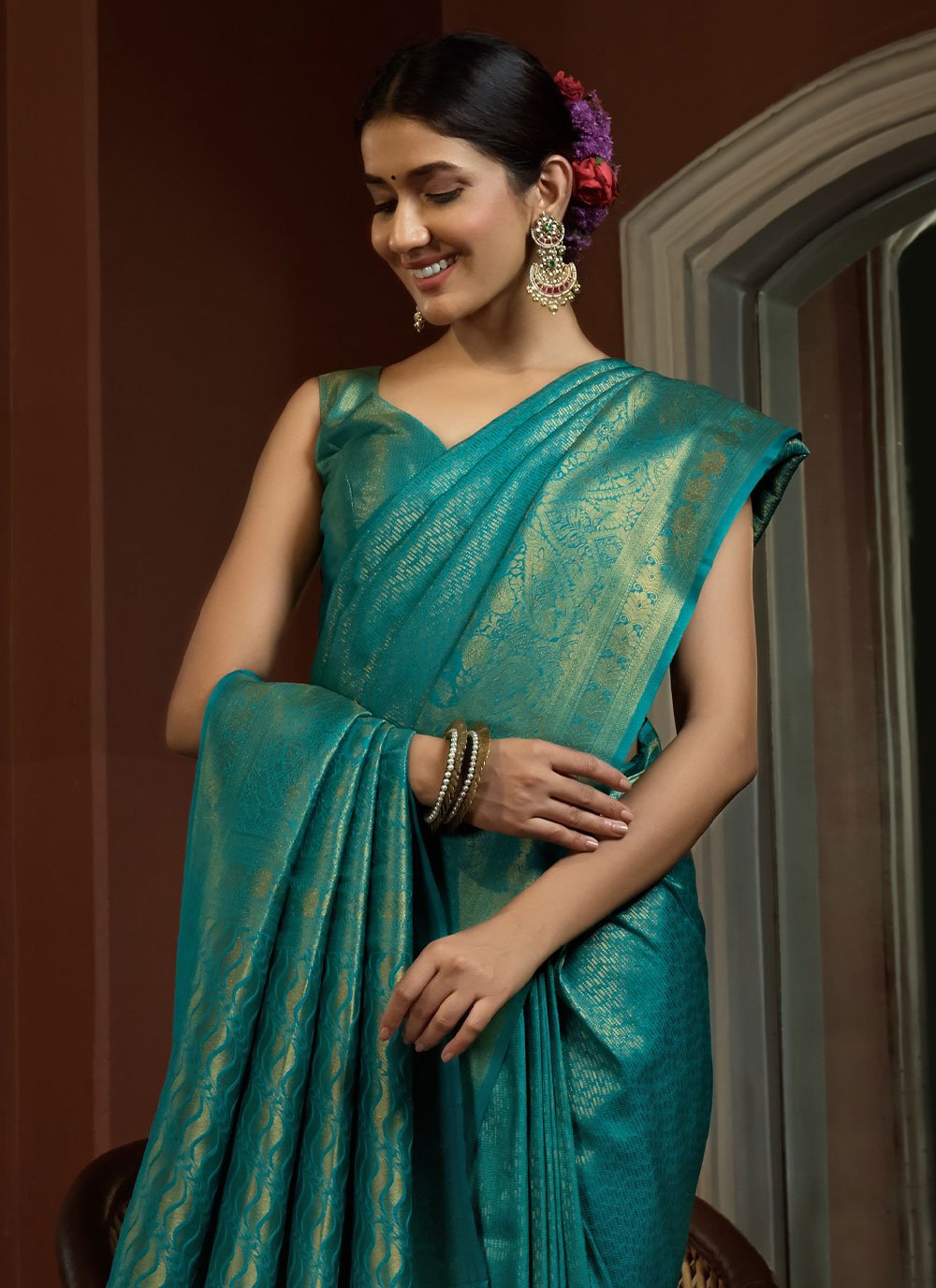 Classic Kanjivaram Silk Aqua Blue Weaving Saree