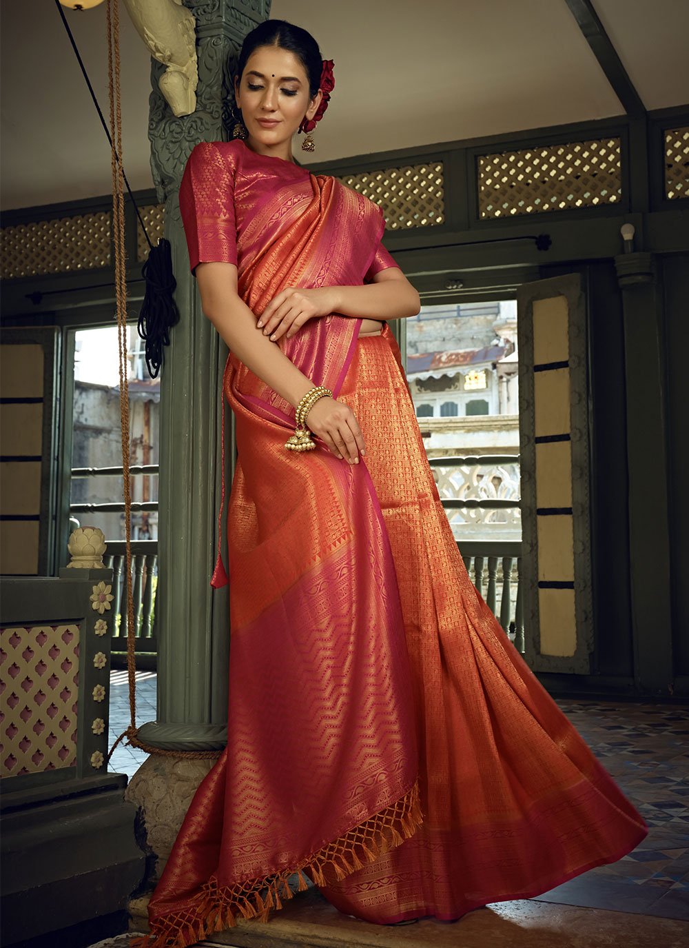 Classic Kanjivaram Silk Red Weaving Saree