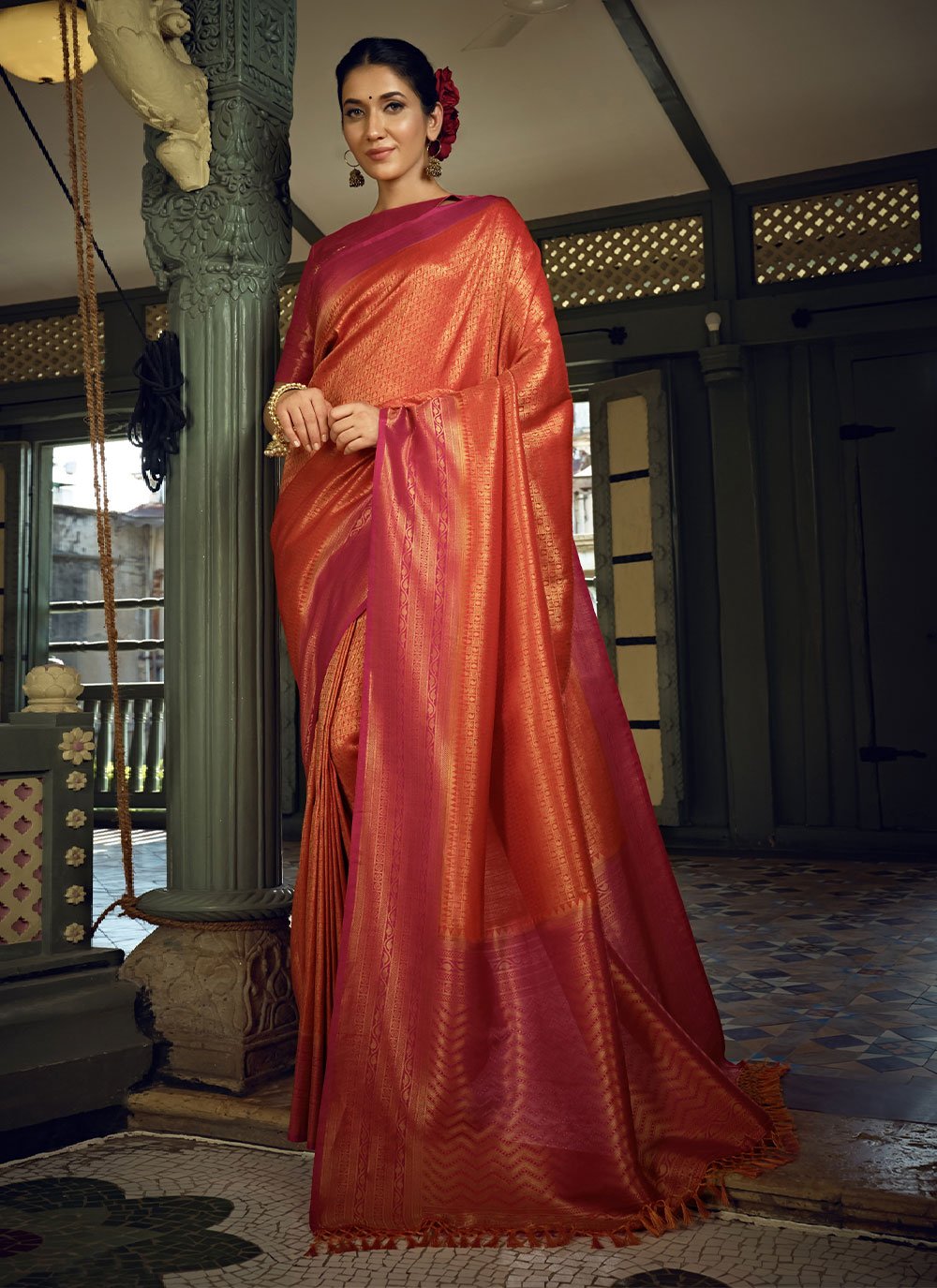 Classic Kanjivaram Silk Red Weaving Saree