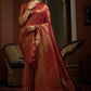 Contemporary Kanjivaram Silk Orange Weaving Saree