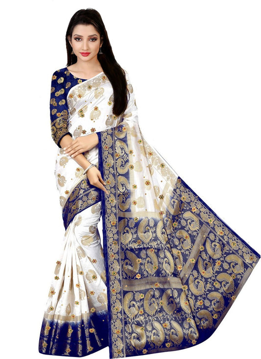 Contemporary Kanjivaram Silk White Embroidered Saree