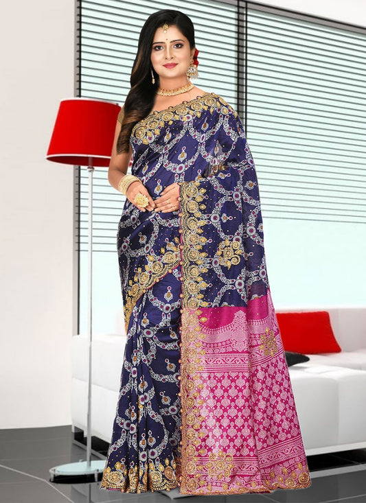 Contemporary Kanjivaram Silk Blue Hand Work Saree