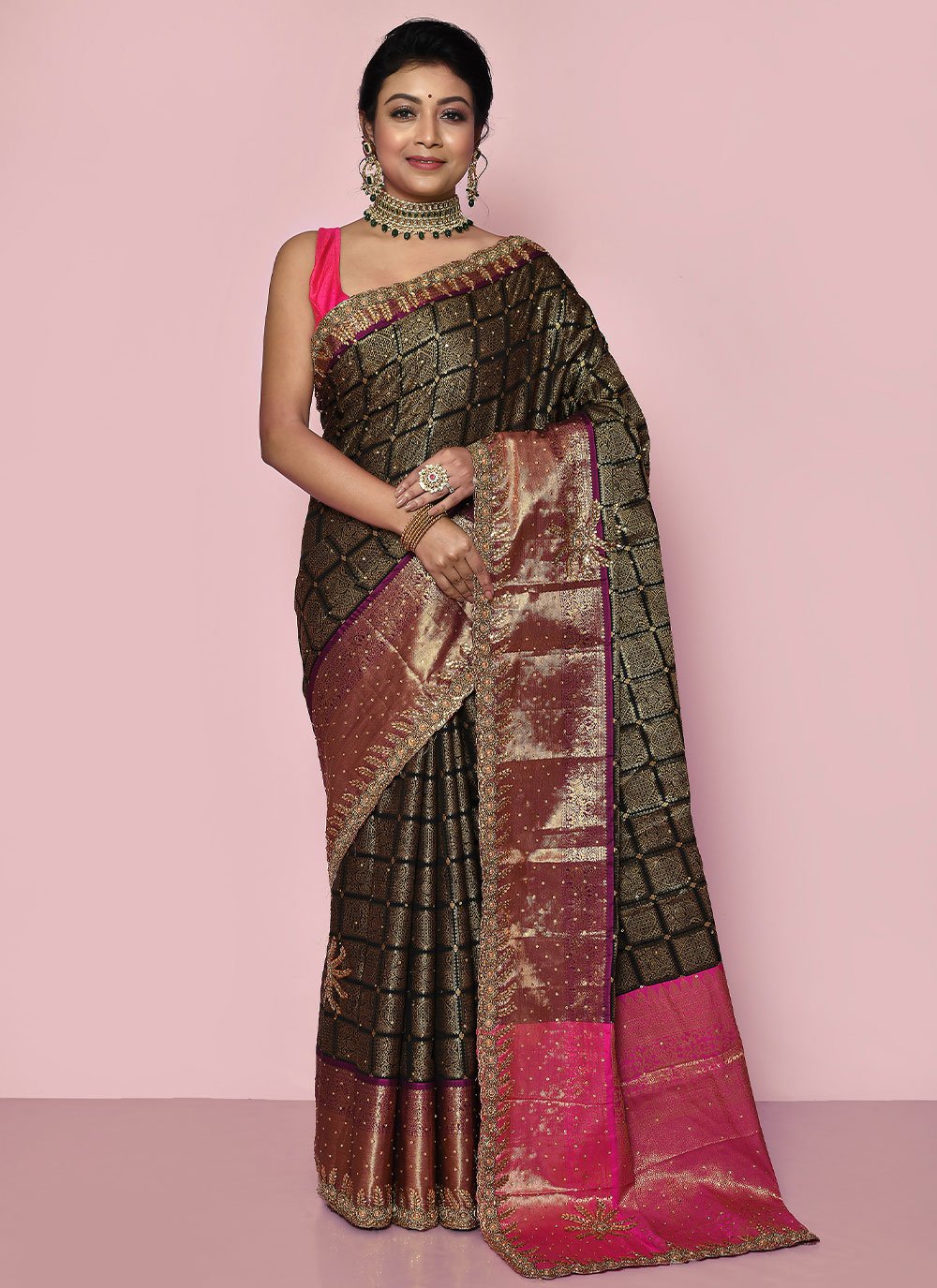 Contemporary Kanjivaram Silk Multi Colour Hand Work Saree