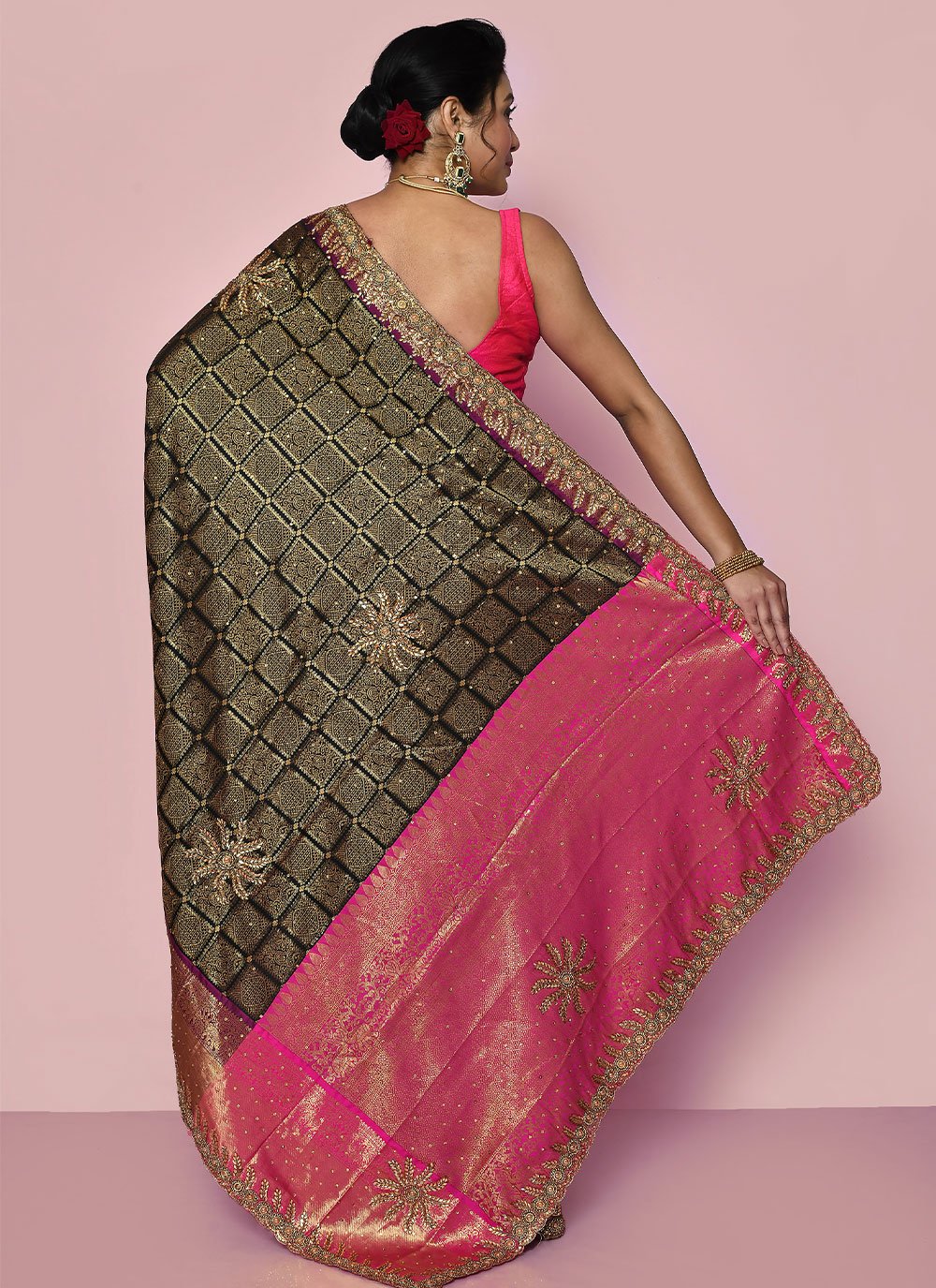 Contemporary Kanjivaram Silk Multi Colour Hand Work Saree