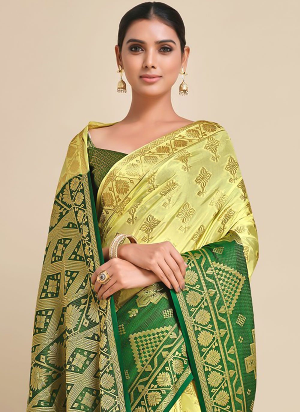 Contemporary Kanjivaram Silk Green Zari Saree