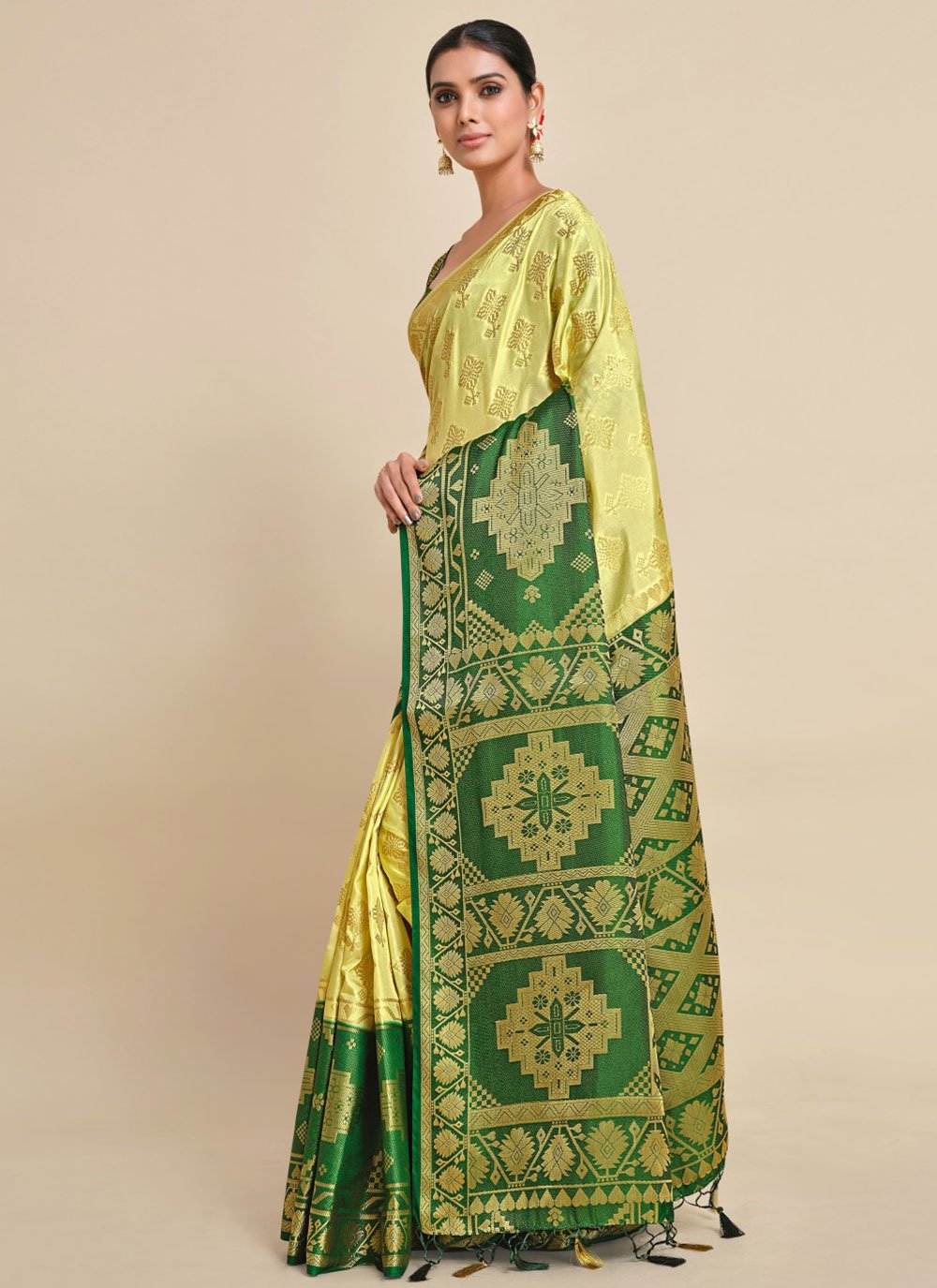 Contemporary Kanjivaram Silk Green Zari Saree