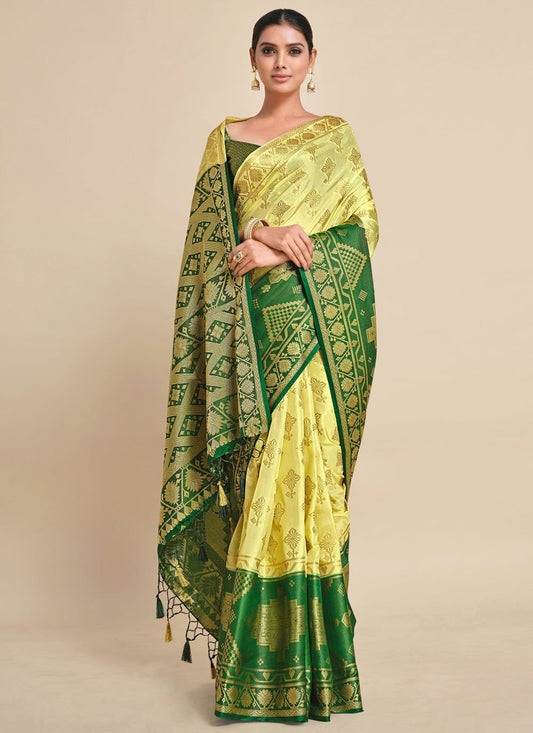 Contemporary Kanjivaram Silk Green Zari Saree