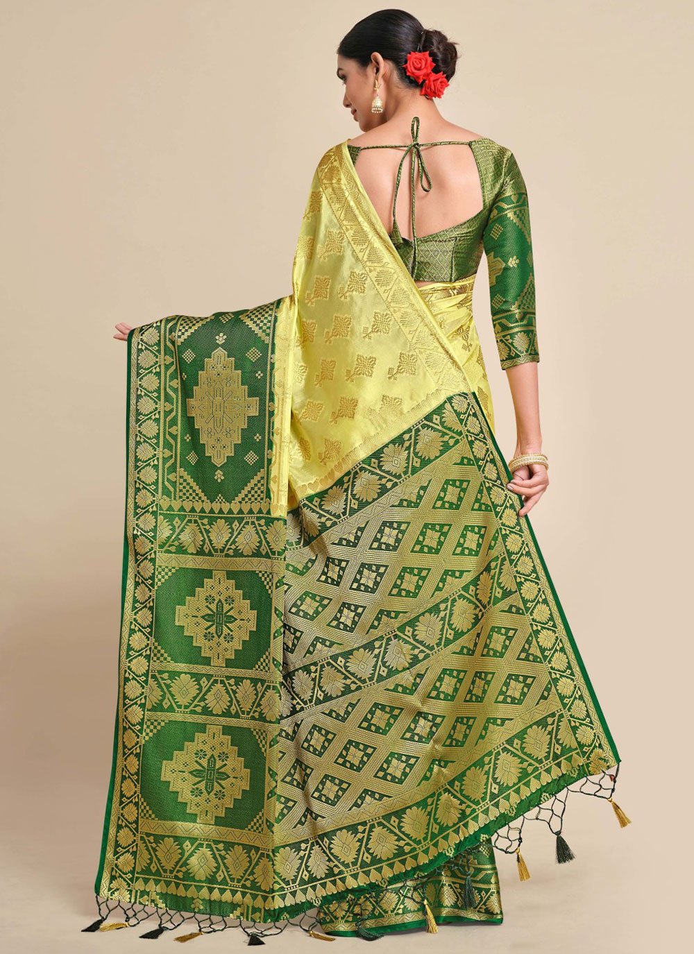 Contemporary Kanjivaram Silk Green Zari Saree