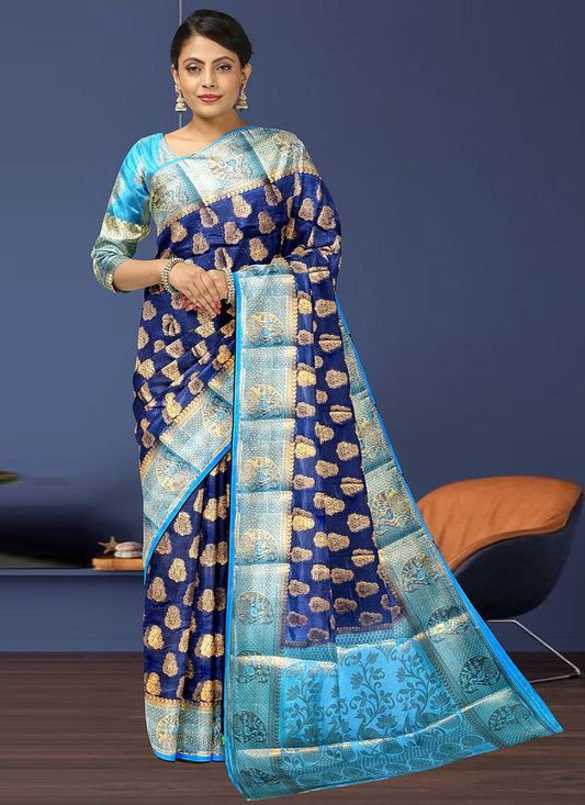 Classic Kanjivaram Silk Blue Embroidered Saree