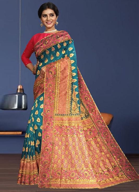 Classic Kanjivaram Silk Multi Colour Embroidered Saree