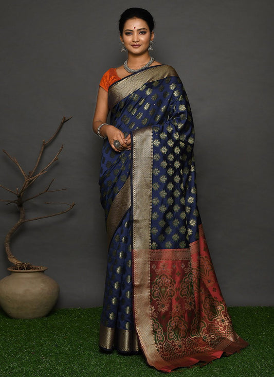 Classic Kanjivaram Silk Blue Weaving Saree