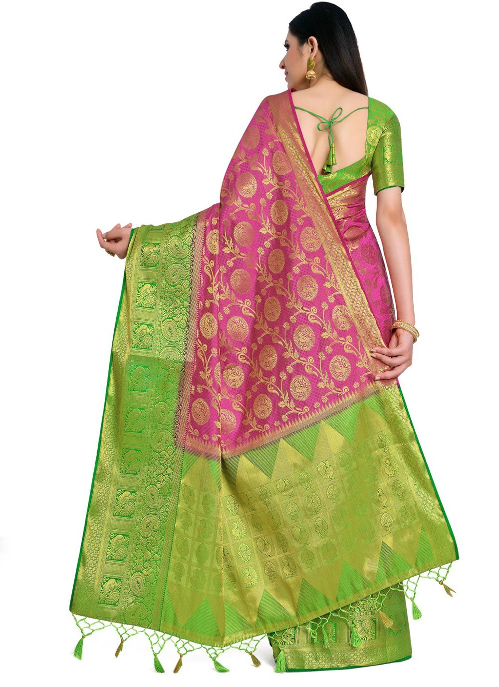 Classic Kanjivaram Silk Pink Zari Saree