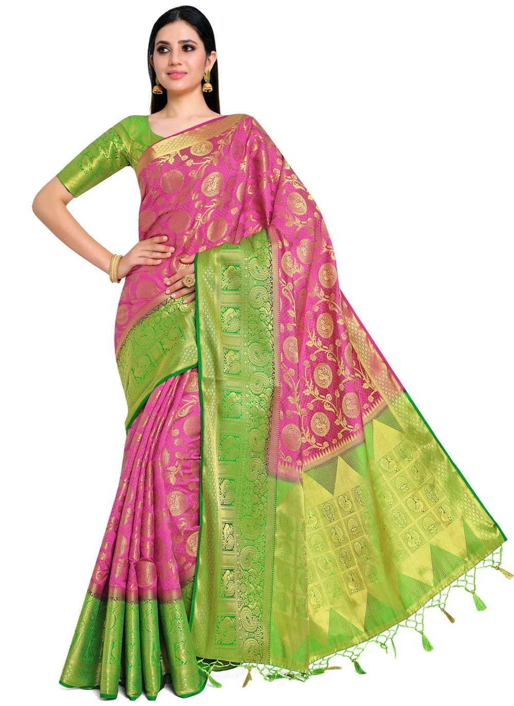 Classic Kanjivaram Silk Pink Zari Saree