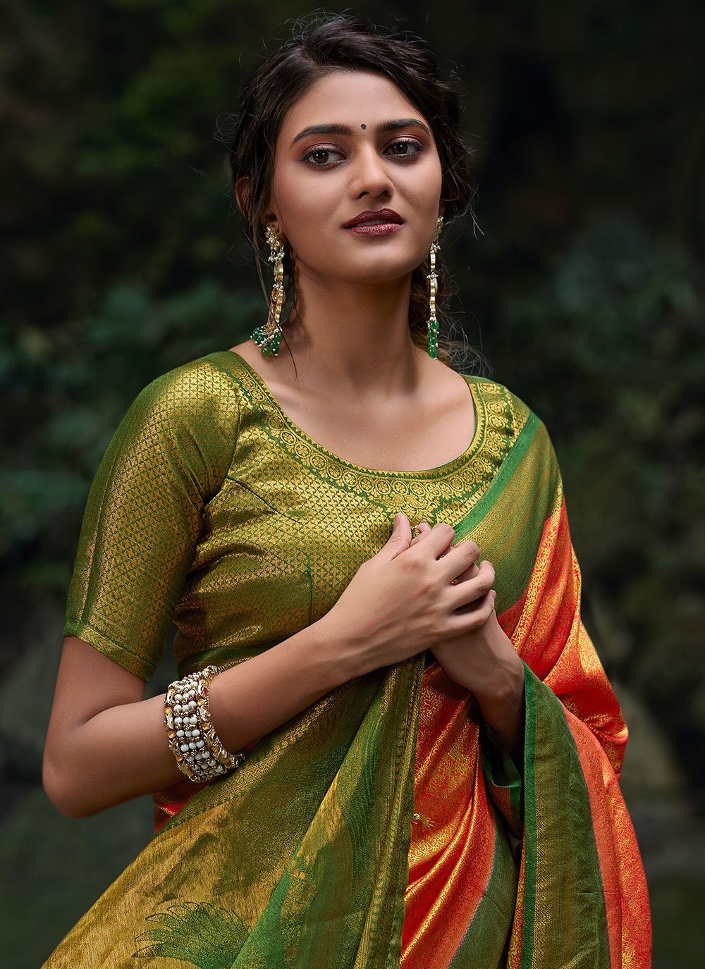 Contemporary Kanjivaram Silk Orange Woven Saree