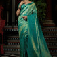 Designer Kanjivaram Silk Gold Turquoise Weaving Saree