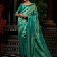 Designer Kanjivaram Silk Gold Turquoise Weaving Saree