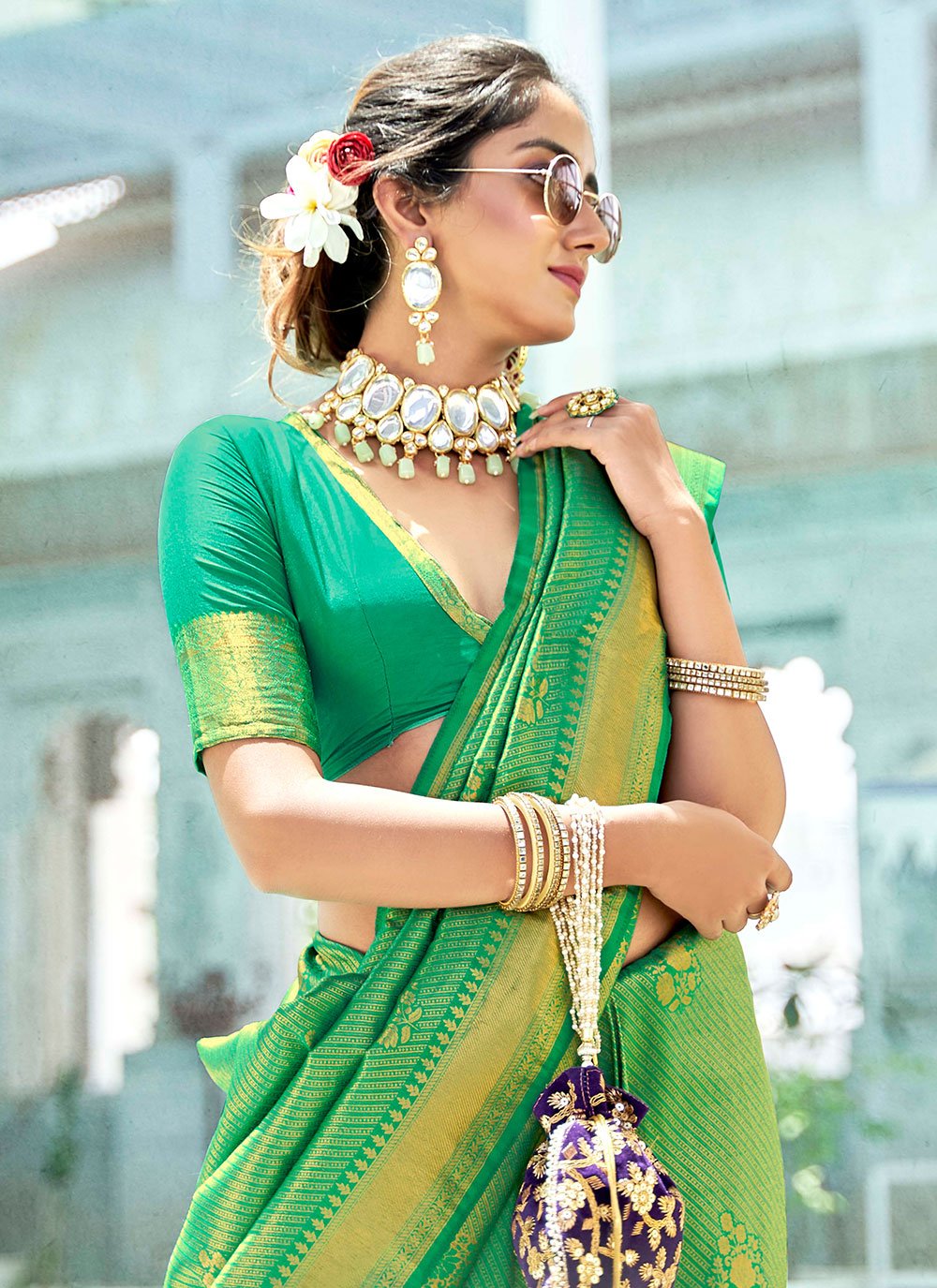 Classic Kanjivaram Silk Green Woven Saree