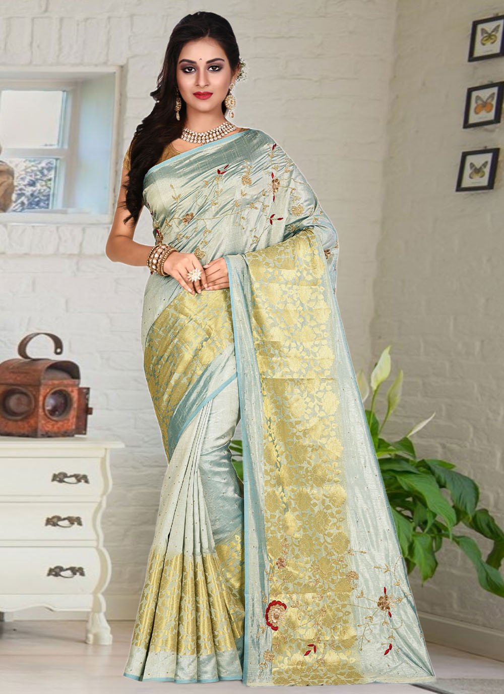 Classic Kanjivaram Silk Green Hand Work Saree