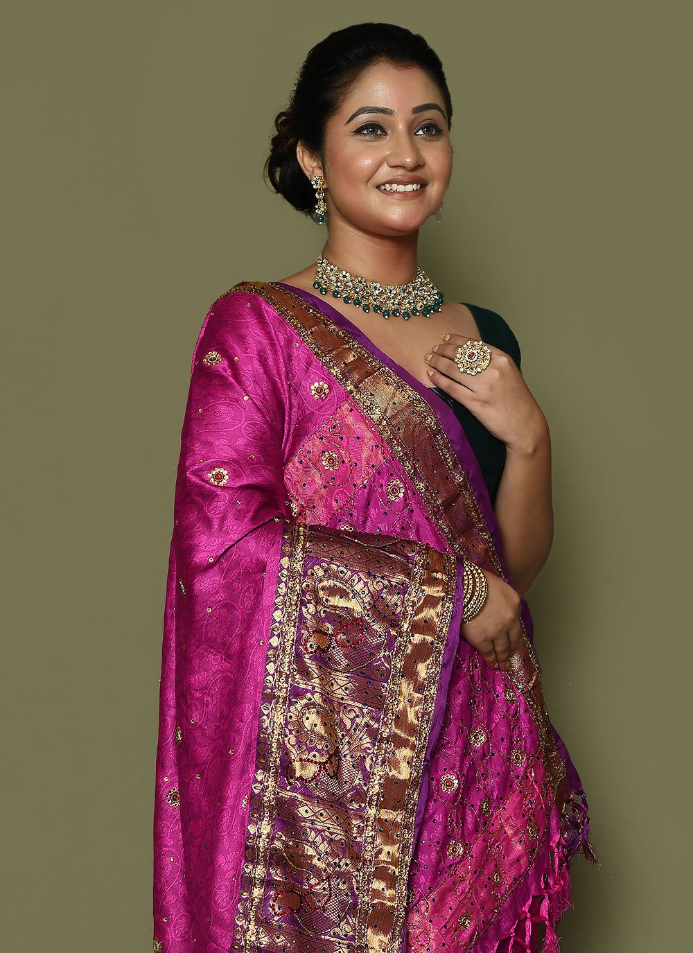 Contemporary Kanjivaram Silk Fuchsia Hand Work Saree