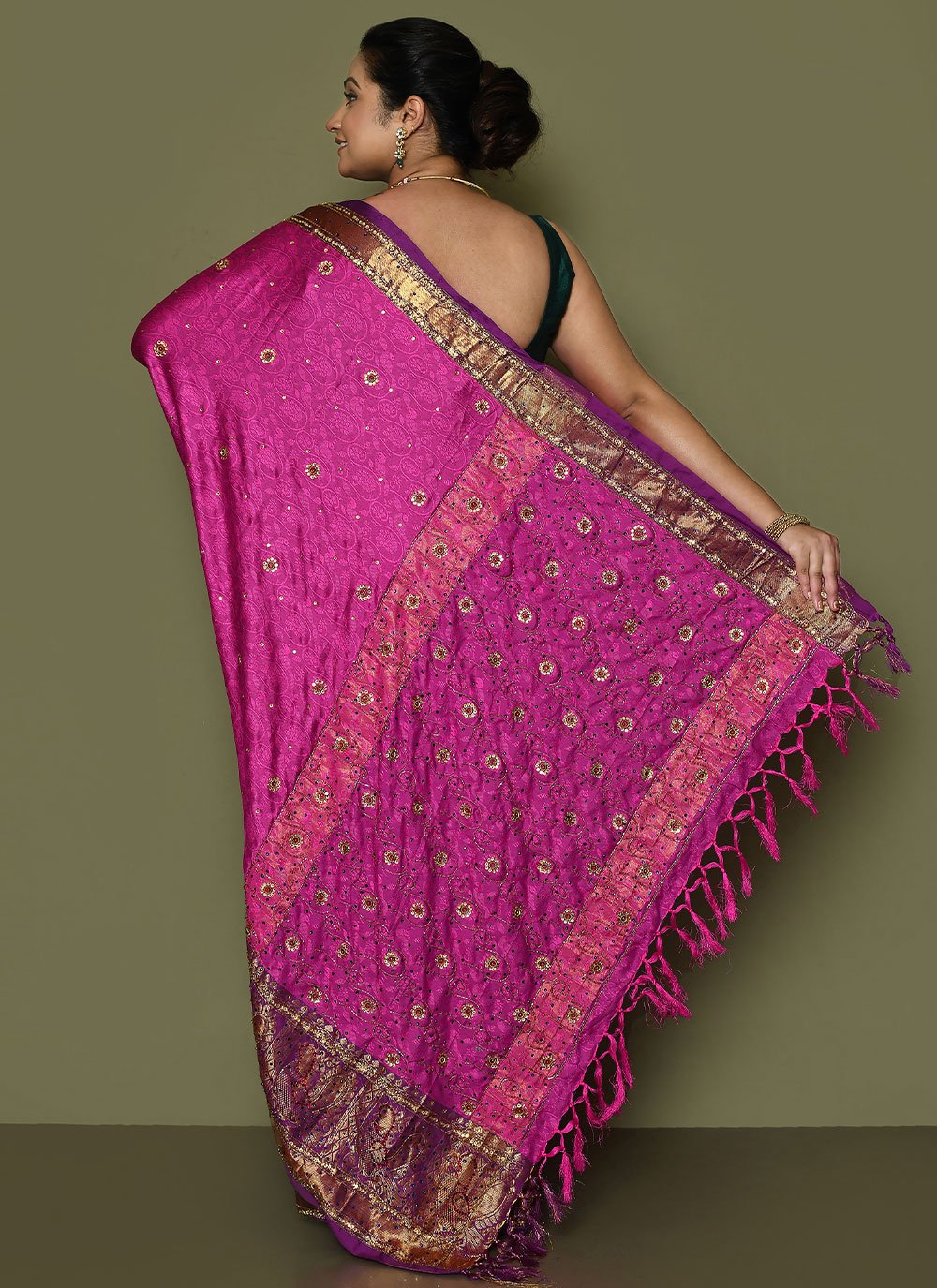 Contemporary Kanjivaram Silk Fuchsia Hand Work Saree